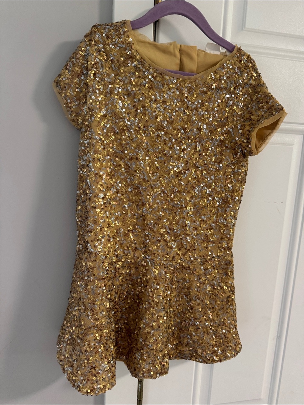 Gold Sequin Short-Sleeve Twirl Dress for Kids